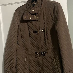 Ivanka Trump Brown Lined Full Zip Snap Button Coat Women's Size M
